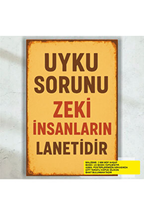 uyku sorunu zeki insanların lanetidir komik esprili sözler duvar yazıları retro ahşap poster tablo