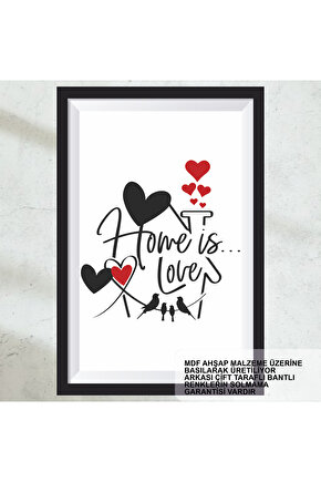 ev aşktır aile ev mutluluk sözleri duvar yazıları çerçeve görünümlü ahşap tablo poster