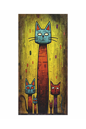 anne kedi ve yavruları sevimli hayvanlar ev dekorasyon tablo mini retro ahşap poser