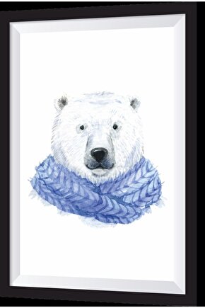 Mavi Atkılı Ayı Sanatsal Çerçeve Görünümlü Ahşap Tablo