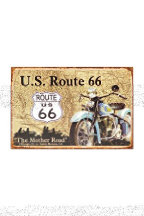 Route 66 Motor Retro Vintage Ahşap Poster