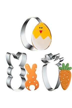 Narkalıp Havuç Yumurta Tavşam Kurabiye Kalıbı 3 Lü