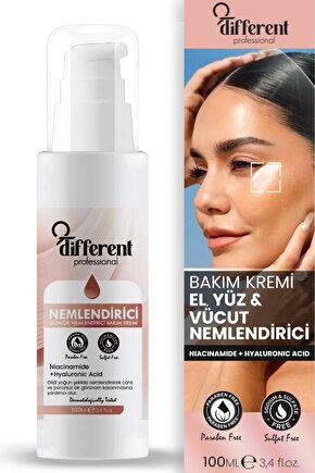 Yoğun Nemlendirici El, Yüz, Vücut Bakım Kremi Su Bazlı Yağlı His Bırakmaz 100ml
