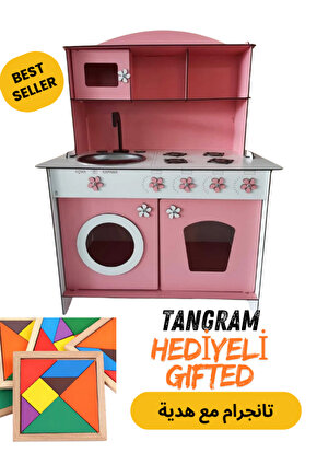 Tangram Hediyeli Ahşap Oyuncak Mutfak, Oyuncak Mutfak, Mutfak Seti Oyuncak