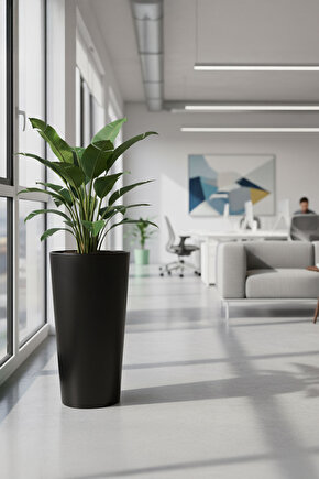 Aura Vaso 70x35cm Konik Fiberglass Büyük Saksı İç Mekan Dış Mekan