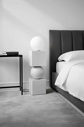 Sphere Masif Ahşap & Küre Lambader - 80cm (BeyazSiyah Mat)