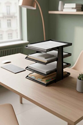 SteelLine 4 Katlı Metal Dosya Rafı - Masa Üstü Ultra Sağlam Ofis Organizer (29.5x30.5x25cm)