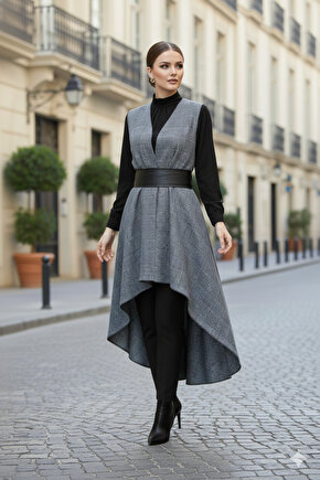 Füme Siyah Kareli Yelek