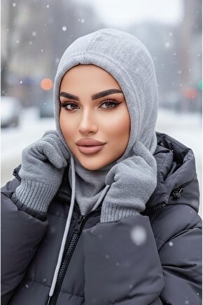 Gri Fitilli Bağcıklı Kapüşon Bone