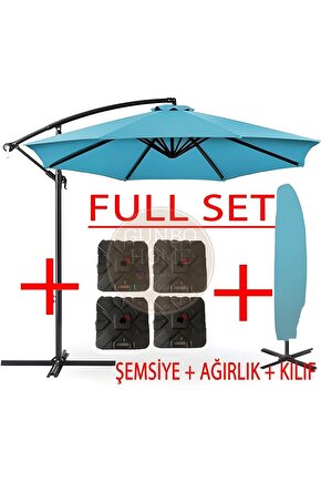 3 Mt 8 Kaburga Full Demir 21 Kg TURKUAZ Bahçe Şemsiyesi Full Set Havuz Şemsiyesi Büyük Şemsiye