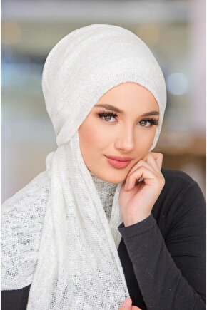 Beyaz Triko Kelebek Bone Şal