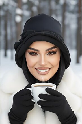 Siyah Aksesuar Detay Atkılı Vintage Şapka