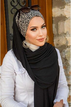 Siyah Ekru Puantiyeli Bone Hazır Şal