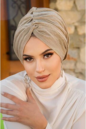 Bej Vizon Işıltılı Hazır Burgu Düğüm Bone