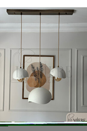 Beton Görünümlü İskandinav Bohem 3’lü Sarkıt Avize - Yemek Masası Salon Avize + Ampul Dahil