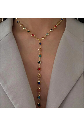 Renkli Kalpli Model Zirkon Taş Y Kolye