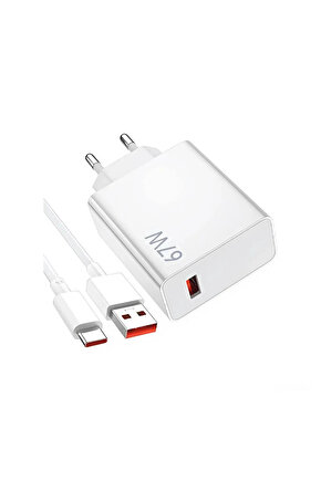 Mi Uyumlu 67 Watt Hızlı Turbo Şarj Seti Kafa + Kablo Şarj Aleti