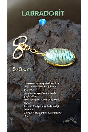 Doğal Taş Labradorit Anahtarlık 5×3 cm Nazar Koruma İçsel Güç