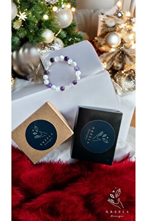 Doğal Taş AMETİST HAVLİT VE KRİSTAL KUVARS BİLEKLİK (ZİHNİN SAKİNLİĞİ) 8MM AAA KALITE