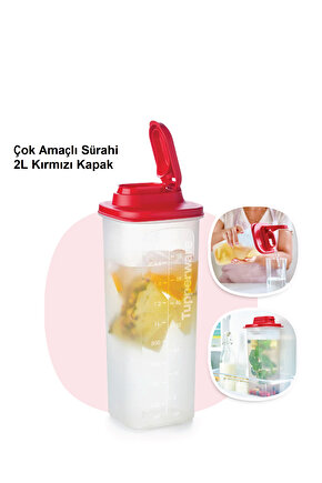 YENİ Çok Amaçlı Sürahi 2 litre Kırmızı Kapak