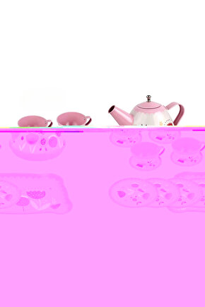 Oyuncak Evcilik Oyunu Aktivite 15 Parça Çiçekli Renkli Metal Çay Seti