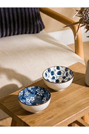 Mavi Çiçekli Seramik Kase 2li