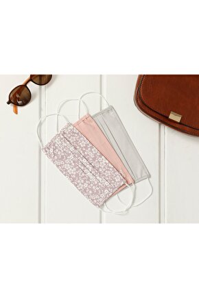 Daısy Pamuk Maske 9,5x18 Cm Pembe - Gri