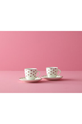 Pink Hope Porselen 4 Parça 2 Kişilik Kahve Fincan Takımı 80 Ml Pembe
