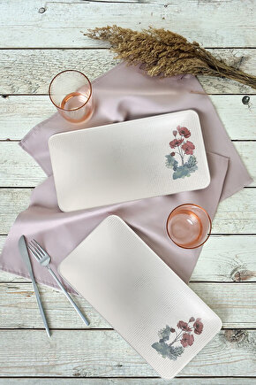 Gelincik Çiçek Desenli 33x17cm Kayık Tabak