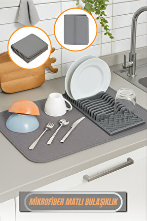 Mikrofiber Bulaşık Kurutma Matı 37x60 – Hızlı Kuruyan - Ekstra Su Emici Tezgâh Matı - Kaymaz