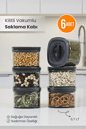 6lı Locko Kilitli Sızdırmaz Saklama Kabı Vakumlu Erzak Kabı 0,7 L