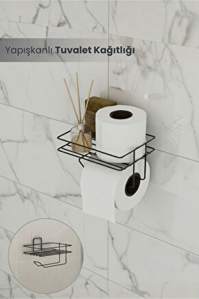Yapışkanlı Siyah Tuvalet Kağıtlığı Metal Tuvalet Kağıdı Askısı