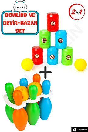 Oyuncak Çocuk Bowling Devir-Kazan Kutular Set-Eğitici Oyuncak-Aktivite-Gelişim