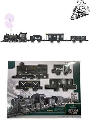 Oyuncak Işıklı ve Sesli Buhar Çıkartan 15 Parça Tren Set Buharlı Tren