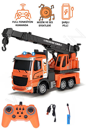 Oyuncak 2.4GHz Full Fonksiyon Uzaktan Kumandalı 1:12 Ölçek Işıklı ve Sesli Şarjlı Vinç İnşaat Aracı