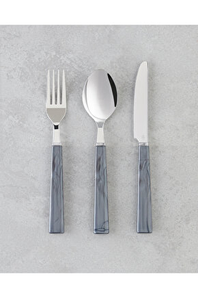 Diego Paslanmaz Çelik Çatal Kaşık Bıçak Takımı 18 Parça 6 Kişilik Siyah