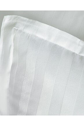 Brilliant Çizgili Pamuk Saten Kulaklı 2 li Yastık Kılıfı Beyaz 50 x 70 Whıte Collectıon