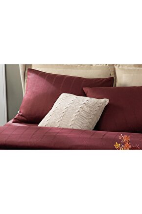 Listra Çizgili Pamuk Saten 2 li Yastık Kılıfı Fildişi