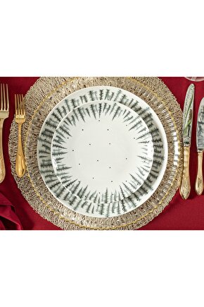 Pine Tree Band Porselen Pasta Tabağı 21 Cm Koyu Yeşil
