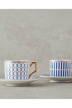 Rabecca New Bone China Kahve Fincan Takımı 4 Parça 2 Kişilik Lacivert