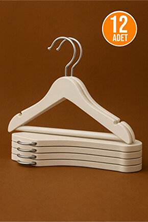 12 Adet - Bebek ve Çocuk Boy Ahşap Görünümlü Plastik A Kalite Elbise Askısı Tshirt Pantolon Askı