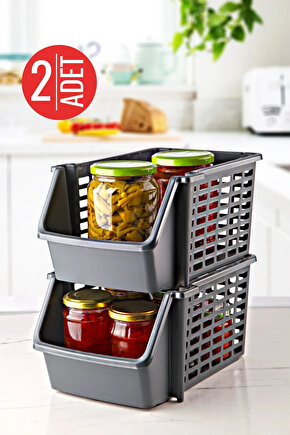 2 Adet Üst Üste Geçebilen Çok Amaçlı Düzenleyici Organizer Büyük Boy - Gri