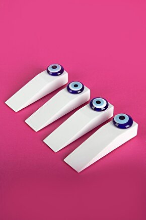 4 Adet Nazar Boncuklu Ahşap Kapı Stoperi - Beyaz