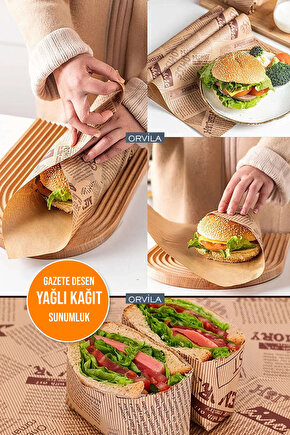 Vintage Desen Sunum Kağıdı | 50li Retro Gazete Görünüm Hamburger Sarma ve Servis Kağıtları