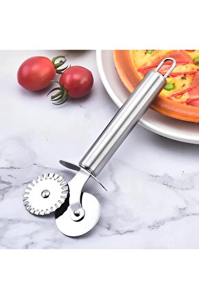 Çift Başlı Metal Saplı Pizza Kesici Hamur Ruleti