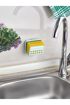 Vantuzlu Bulaşık Süngeri Askı Aparatı (SÜNGERLİ) Pratik Mutfak Ve Lavabo Bulaşık Süngerliği Askısı