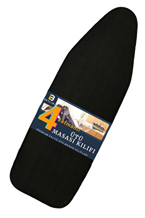 Ütü Masası Kılıfı Örtüsü Bezi, Keçeli Süngerli Lastikli Yanmaz Ayarlanabilir 55x135 Cm Siyah