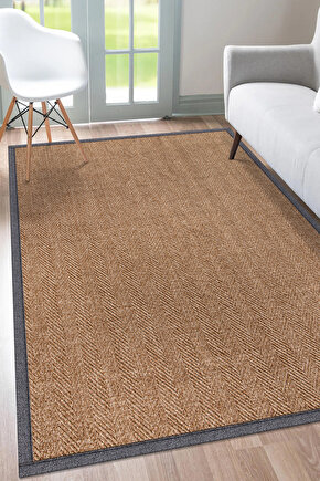 0503-Gri Kumaş Bordür Sisal Halı Kilim Hav Toz Vermez Kolay Temizlenen Hasır Kilim