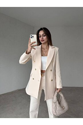 Kadın Çift Düğme Atlas Kumaş Ceket
