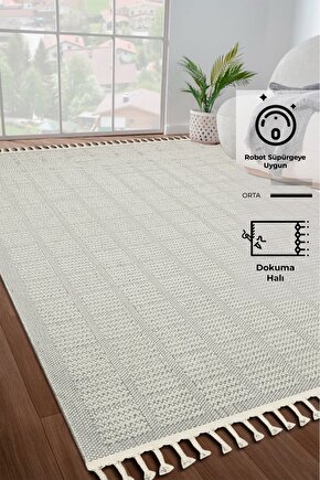 Bukle Beyaz Yumuşak Dokulu Halı Kilim Salon Mutfak Koridor Kesme Yolluk Dokuma Makine Halısı 11880